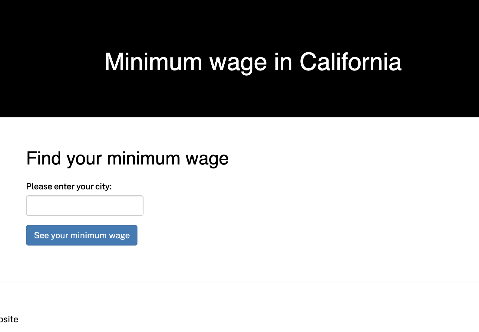 Screenshot of Alpha.CA.gov design prototype for “Find your minimum wage.”