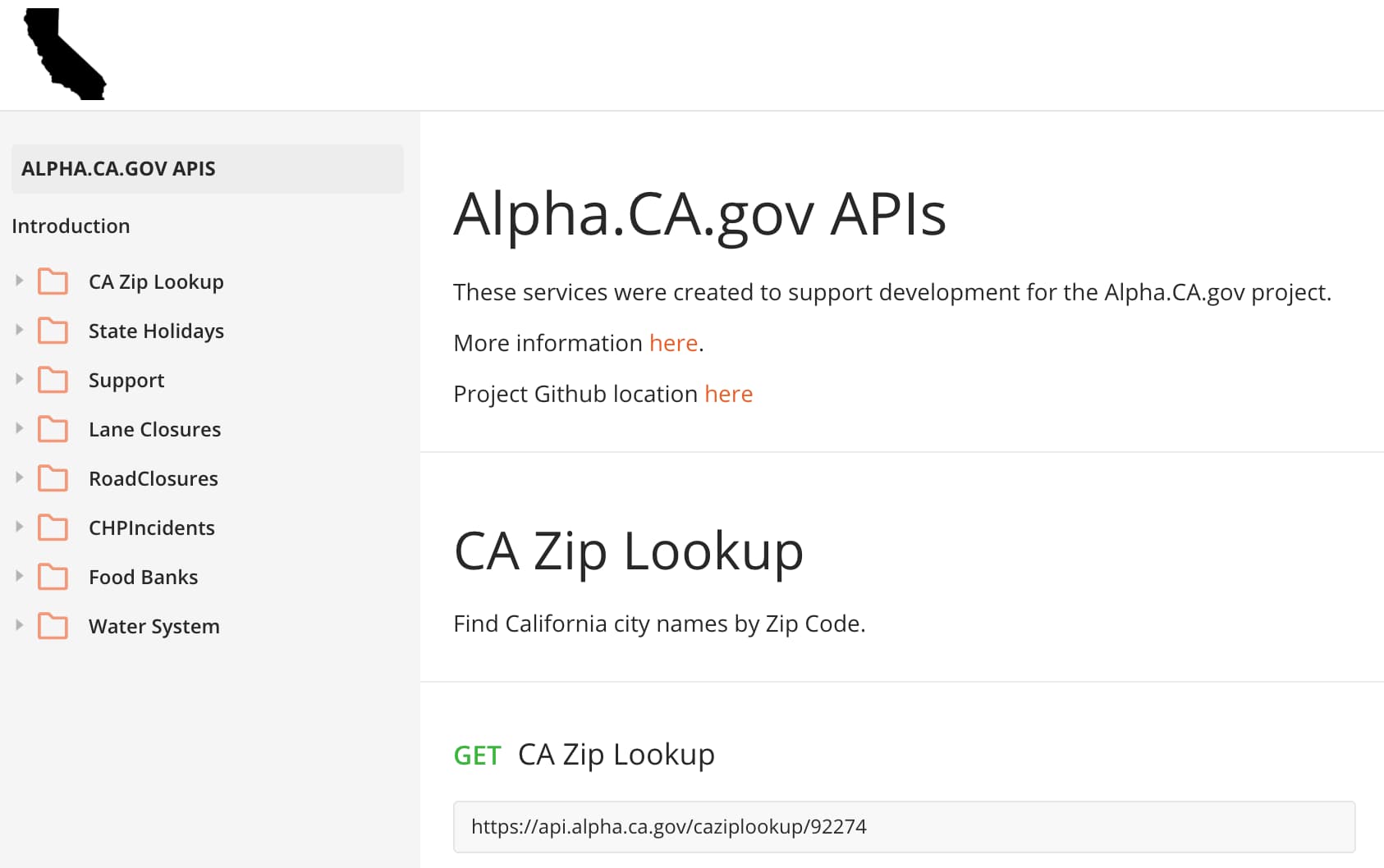 Alpha.CA.gov API Postman repository