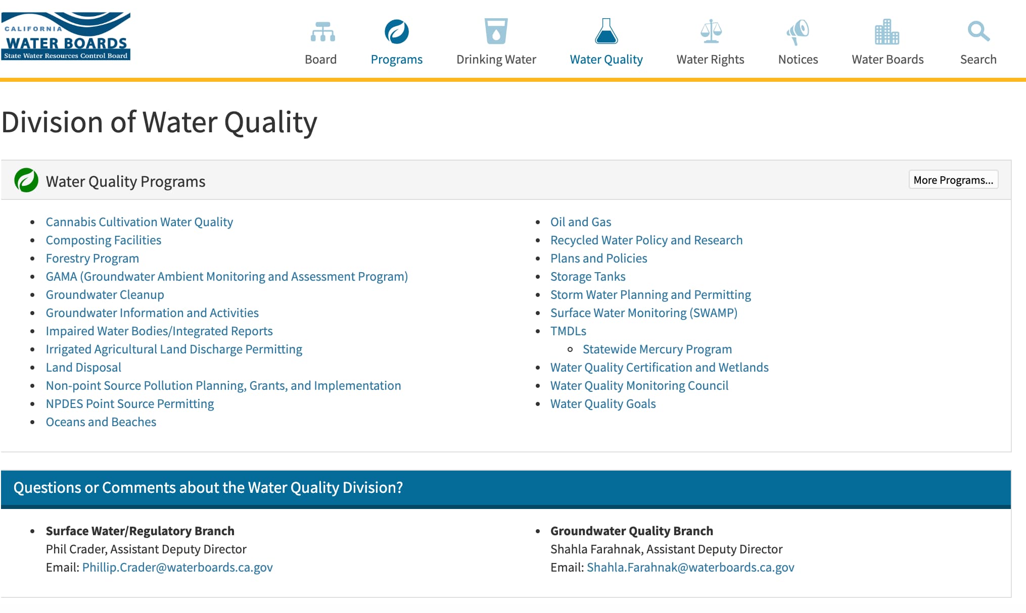 Screenshot of the current CA.gov “Check your tap water quality” page.