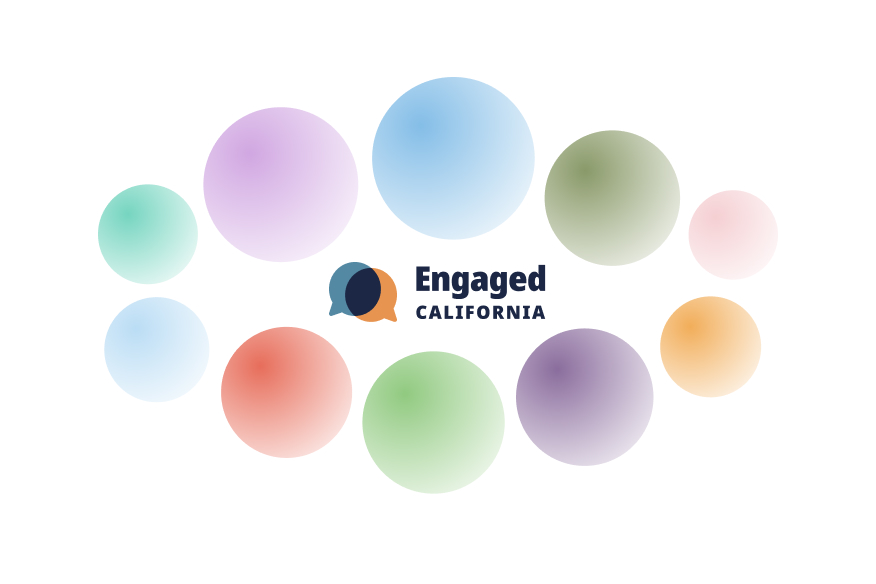 Engaged California surrounded by bubbles representing areas of feedback