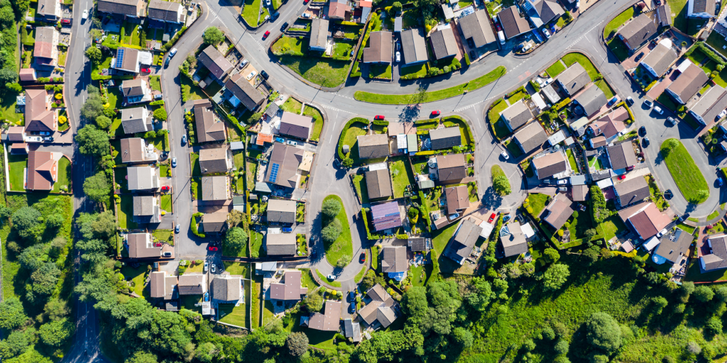 Aerial view of building footprints in a nondescript area